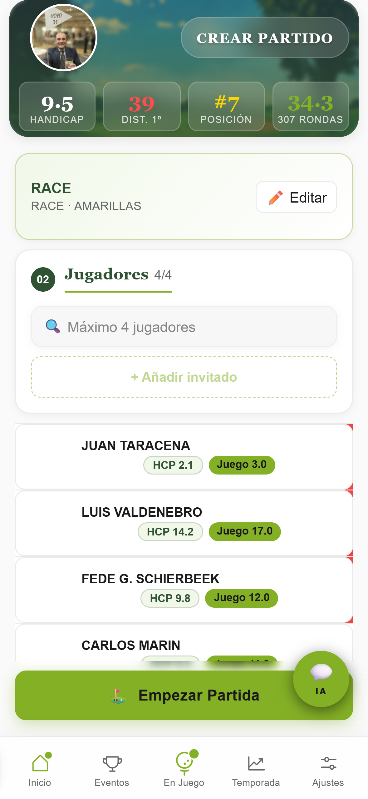 Seleccionar campo y tipo de ronda