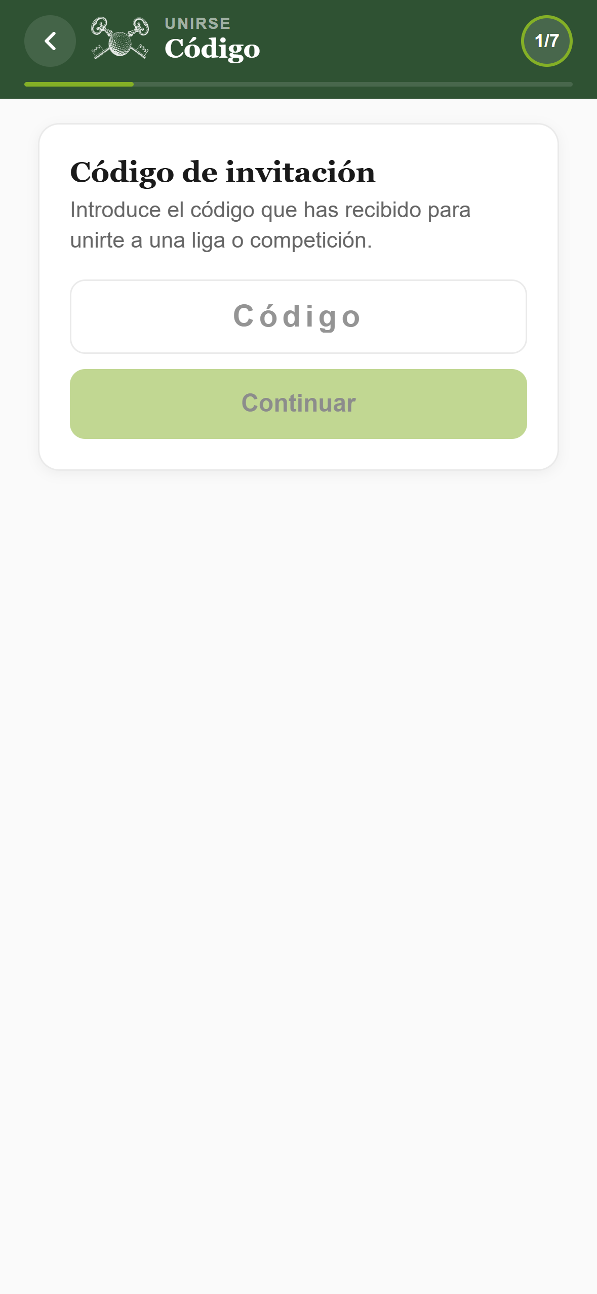 Introducir código de invitación